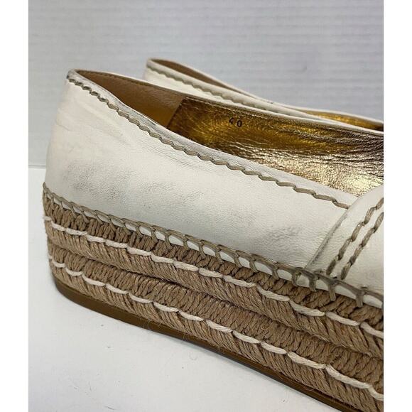 PRADA Cream Leather Platform Peep Toe Espadrilles Woven Flats Sz EU 40/US 9.5-10 - Picture 8 of 12